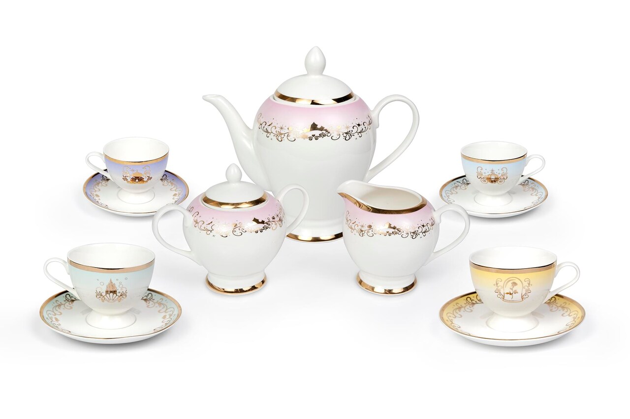 Disney Princess 13-Piece Ceramic Tea Set | Ariel, Cinderella, Jasmine, Belle